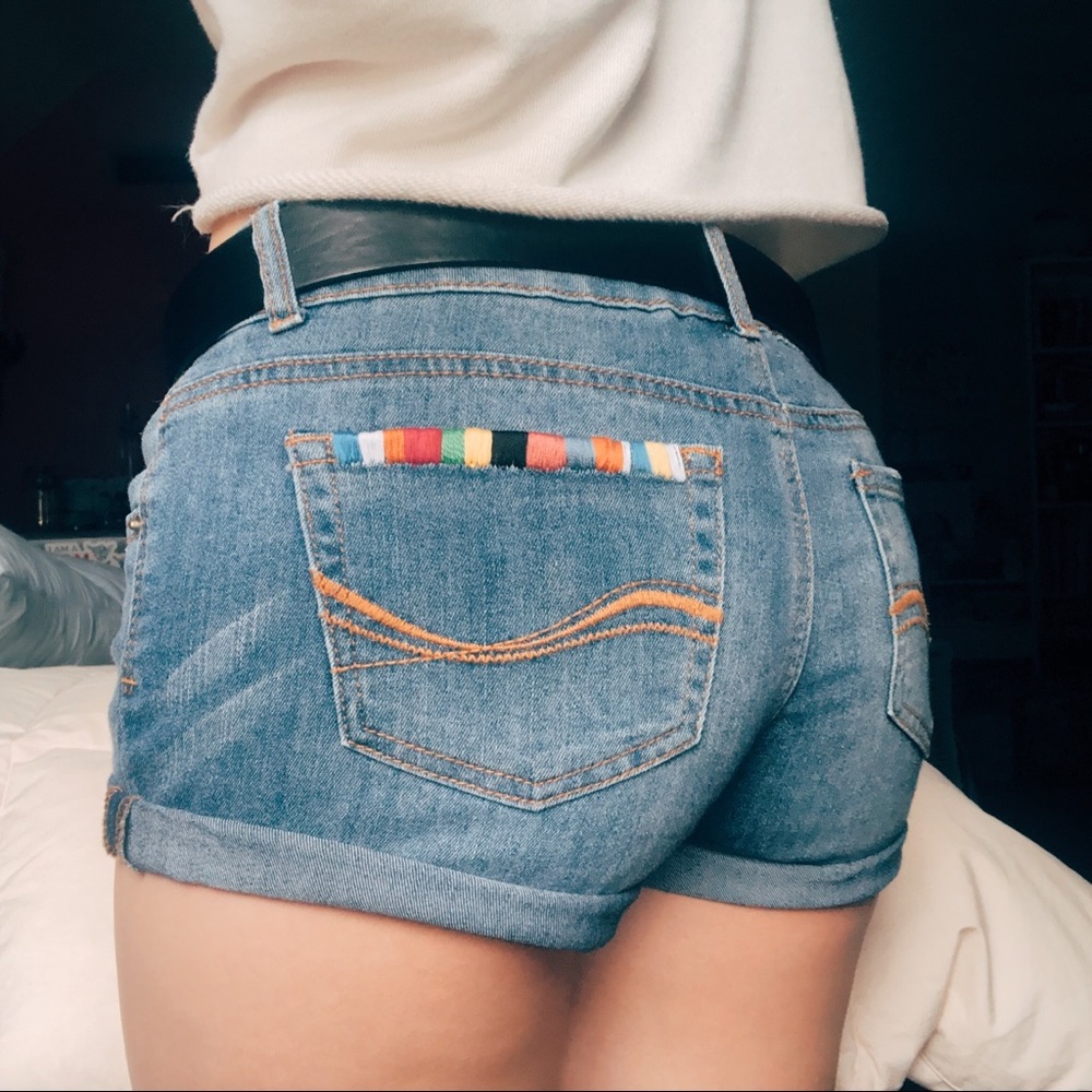 Hand-Embroidered Denim Shorts